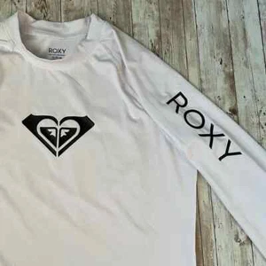 Roxy Rashguard Girls sz 14/ XL Whole Hearted Long Sleeve White Black Surf SPF50 - Picture 1 of 8