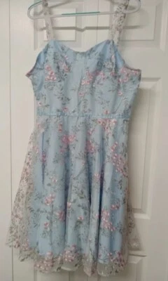 Women's Flower Embroidery Tulle Blue 2XL  Summer Dress Wedding Party - Image 1 of 4