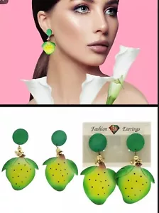 Strawberry Dangle-Earrings With Drop Accents Green & Yellow 12 Per Package E2160 - Picture 1 of 7