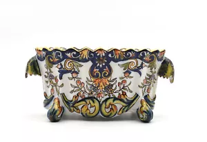 Fourmaintraux F.  petite jardinière table faïence décor floral french ceramic - Imagen 1 de 8