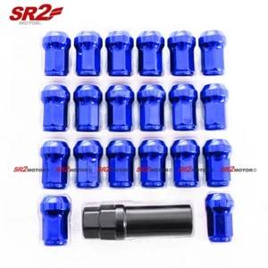 M12 X 1.50mm Blue Acorn Cone Seat Aluminum Wheel Lug Nuts with Key 20pcs - Picture 1 of 4
