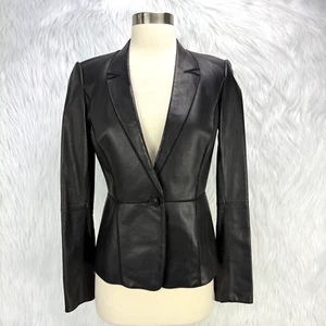 Lafayette 148 Womens Black Leather Jacket Sz 0 Butter Soft Quiet Luxury Classic - Picture 1 of 15