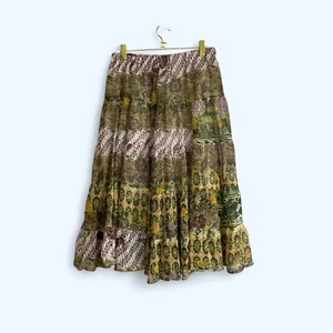 Multicolor Pleated Knee Length Flowy Skirt Size M UK 10 Elastic Waist Metallic - Picture 1 of 11