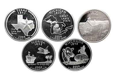 2004 S 5 Coin Year Set 50 States US Quarter 25c Gem Deep Cameo Proof 90% Silver - Image 1 of 4