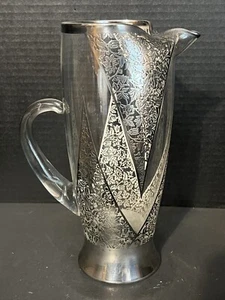 Vintage Deco silver Overlay elegant glass Martini pitcher 9 1/4 inches  Tall - Picture 1 of 10