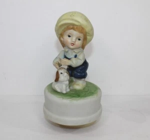 Apex Quality Taiwan Ceramic Music Box Boy And Puppy Plays Its A Small World - Picture 1 of 11