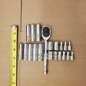 Stanley Socket 1/4" Drive 6pt SAE & Metric, w/ 1 Channellock Rachet, Lot Of 20 - Picture 1 of 24