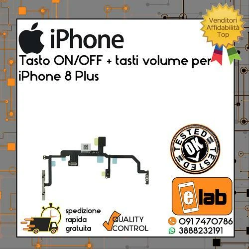 TASTO ON OFF VOLUME MICROFONO FLASH CON PLACCHE METALLO PER APPLE IPHONE 8 PLUS - Immagine 1 di 1