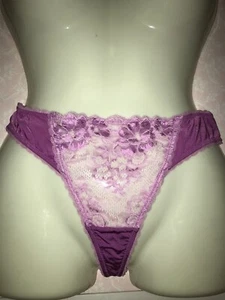 ADORE ME~Womens Sheer Pink Embroidered Lace HI CUT Pink LARGE L Thong Panty NWT - Picture 1 of 12