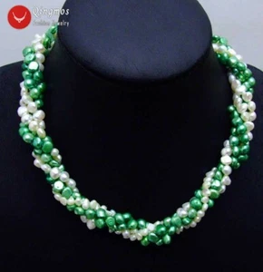 6mm Baroque White Green Pearl Necklace for Women 2 Strands 40" Combination 18'' - Picture 1 of 55