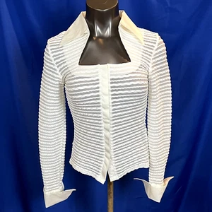 Vintage Lillie Rubin Women's Size Small White Snap Front Long Sleeve Blouse NWT - Picture 1 of 7