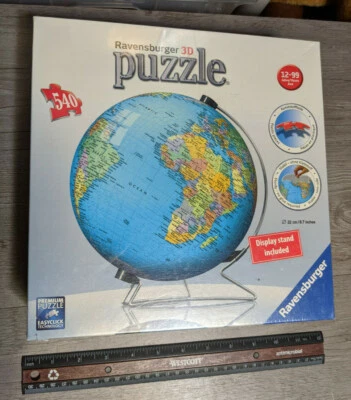 2012 Ravensburger 3D World Map Geography Globe Jigsaw Puzzle w/ Stand 540 Pieces - Image 1 of 3