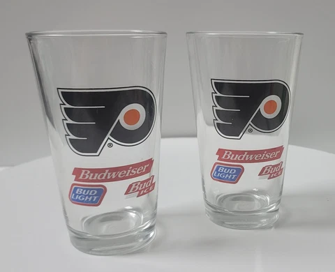 Philadelphia Flyers 6" Pint Glass Budweiser - Bud Light - Bud Ice - Set of 2 Cover