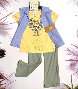 Girls 6/6x Small 4pc Outfit Pants Butterfly Shirt Vest & Hair Tie New - Picture 1 of 1