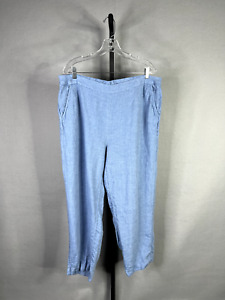 Chicos Linen Pants Womens 3 US XL 16 Regular Blue Elastic Waist Pockets