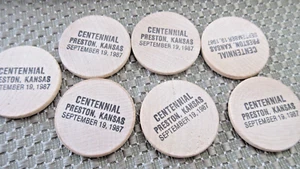 7 Vtg Preston Kansas 1887 Centennial Wooden Nickel KS Pratt County Token - Picture 1 of 3
