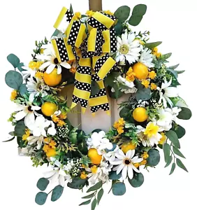 Lemon Wreath For Front Door Summer Wreath Spring Wreath Flower Wreath - Picture 1 of 9