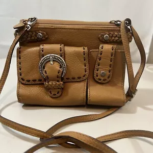 BRIGHTON Organizer Crossbody Purse Camel Color Pebble Leather - Picture 1 of 23