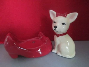 MAGNETIC SALT PEPPER SHAKERS CHIHUAHUA IN SHOES AND  4 PIECE  KITCHEN SET - Picture 1 of 10