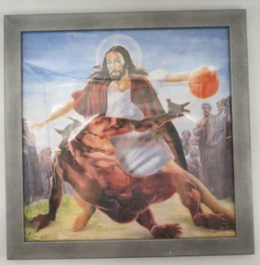 Framed Jesus vs Satan Print Basketball Holy Cross Crossover Not Today 18x18 w Fr - Picture 1 of 3
