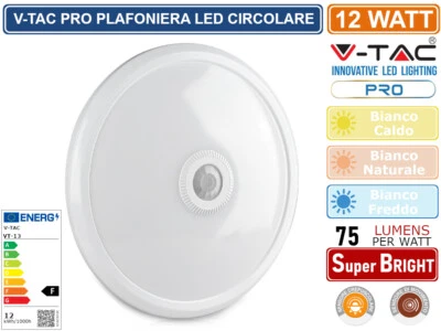 V-TAC VT-13 PLAFONIERA LED 12W CIRCOLARE CON SENSORE DI MOVIMENTO INFRAROSSI - Immagine 1 di 4
