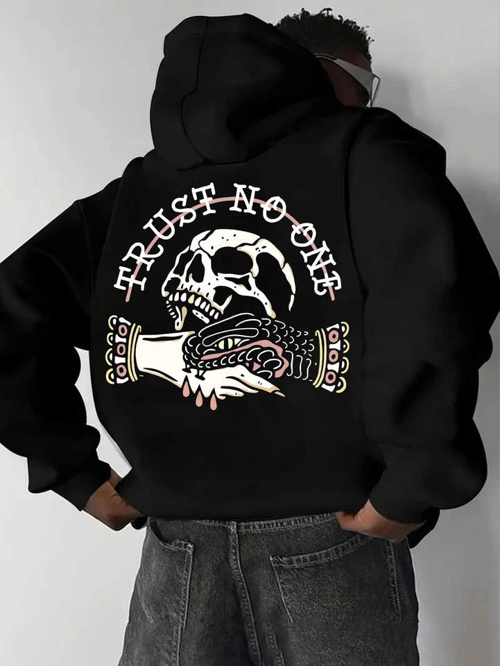 Sudadera con Capucha Calavera Hombre - Jersey Negro Casual Tejido Poliéster con Estampado en la Espalda Foto 1 de 4