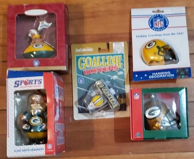 5 Nuevo en Paquete Green Bay Packers NFL Fútbol Árbol de Navidad Adornos Casco de Vidrio Santa Foto 1 de 4