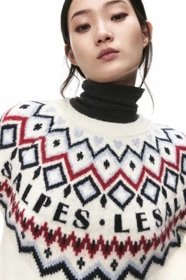 Новый H & M Альпы Jacquard вязаный Fair Isle кремовый свитер женщин XXS лыж домик расслабиться - Изображение 1 из 4