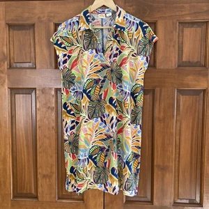 C & C California Linen Blend Tropical Print Shift Dress Women’s Size Large L - Picture 1 of 8