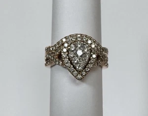 10K Yellow Gold Pear Shape Pave Round Diamond Cluster Engagement Ring Band Set - Picture 1 of 16