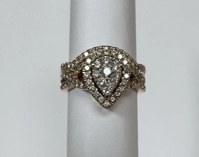 10K Yellow Gold Pear Shape Pave Round Diamond Cluster Engagement Ring Band Set - Image 1 of 4