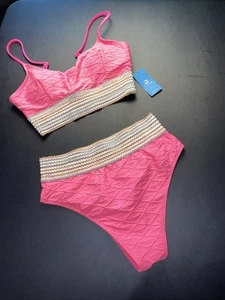 Nuevo con etiquetas Traje de baño Cupshe de dos piezas Talla pequeña Texturizado Diamante Rosa Caliente Bikini - Imagen 1 de 12
