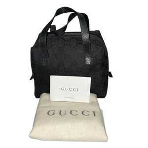 GUCCI Vintage GG Nero Tela Pelle Mini Borsa a Mano Manico Superiore con Card & Dust Bag - Foto 1 di 12