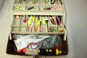 Vintage Plano Fishing Box With Fishing Related Contents Lures Bobbers Line + - Picture 1 of 13
