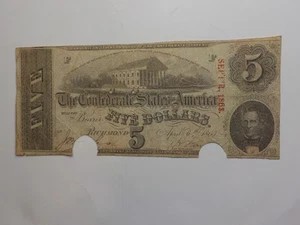 Civil War Confederate 1863 5 Dollar Bill Richmond Virginia Paper Money Currency - Picture 1 of 2