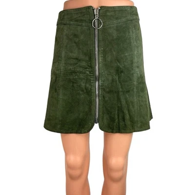 Minifalda Zara Verde 100% Gamuza Cuero Cremallera Frontal Mini Informal Línea A Talla M Foto 1 de 4