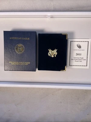 2011 Prova 1/10 oz Ouro American Eagle Caixa e Certificado de Autenticidade - Sem Moeda - Imagem 1 de 4