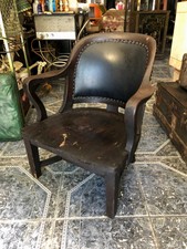 Vintage Stout and Wide 40s Wood and Leather Studded Bowed Back Reading Chair