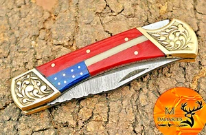 CUSTOM MADE HAND FORGED DAMASCUS STEEL FOLDING POCKET KNIFE BACK LOCK 1505 - Picture 1 of 5