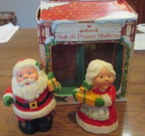 Vtg/ HALLMARK Santa Salt Pepper Shakers Mr Mrs Claus Set with Box--Never Filled - Picture 1 of 8