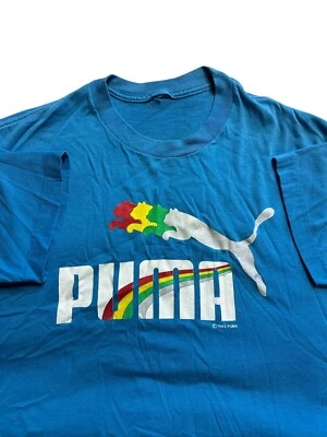 Original AUTÉNTICO De Colección Años 80 1983 PUMA Arco Iris Zapatos Camiseta de Fútbol Grande Foto 1 de 4
