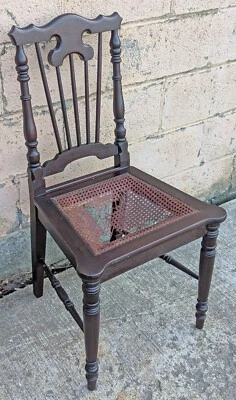 Antique Victorian Spindle Back SOLID Wooden Side Accent Dining Chair Caned Seat - Image 1 of 4