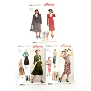 SIMPLICITY Sew, 8463,8461,8462 1940's style Dress Suit Patterns Vintage Lot of 3 - Picture 1 of 7