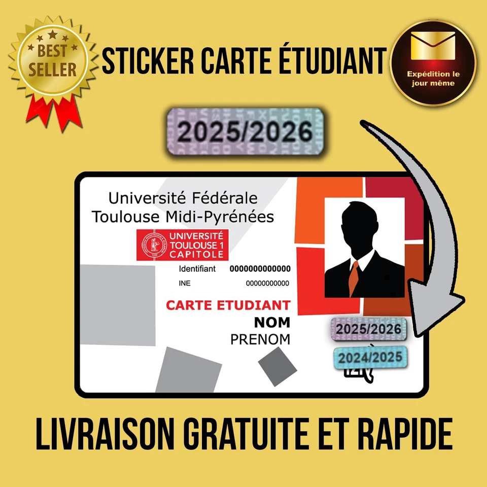 Autocollant carte étudiant étudiante année 2025 2026 sticker vignette - Photo 1/2