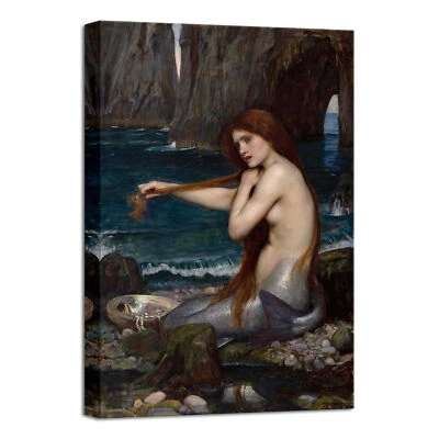 Canvas Wall Art A Mermaid by John William Waterhouse Classic Art Print Artwork - Image 1 of 4