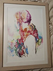 Female Side Profile Watercolor Artist Signed Print. Cate Parr. Framed. Matted. - Picture 1 of 7