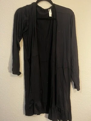 NWOT Jessica Simpson Robe Women's L Black Ruffled Open Tie Closure Long Sleeve - Image 1 of 4