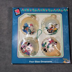 Vintage Mickey Mouse Glas Ornamente 4er Set Glas Weihnachten Minnie Donald Duck - Bild 1 von 9