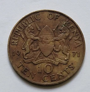 1971 Republic of Kenya Coin 10 Cents Kenyan Africa T-41 - Picture 1 of 2