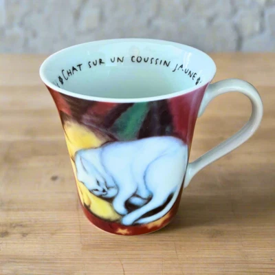 Franz Marc "Le Chat sur un Coussin Jaune" Fine Bone China White Cat Mug Artistic - Image 1 of 4